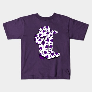 PURPLE Cow Spots Cowboy Hat And Boots Kids T-Shirt